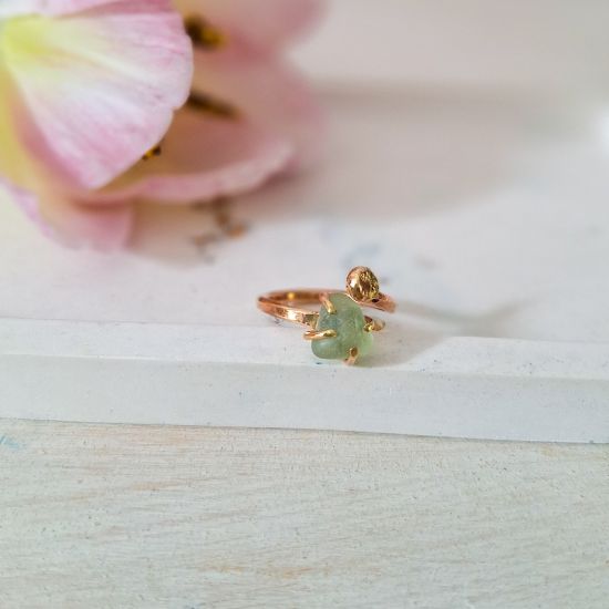 anello in ottone con vetro di mare verde