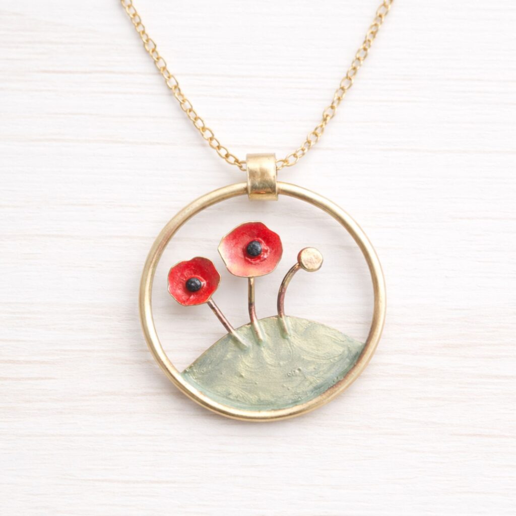 Collana papaveri fatta a mano, collana lunga gioiello floreale, regalo artigianale per donna