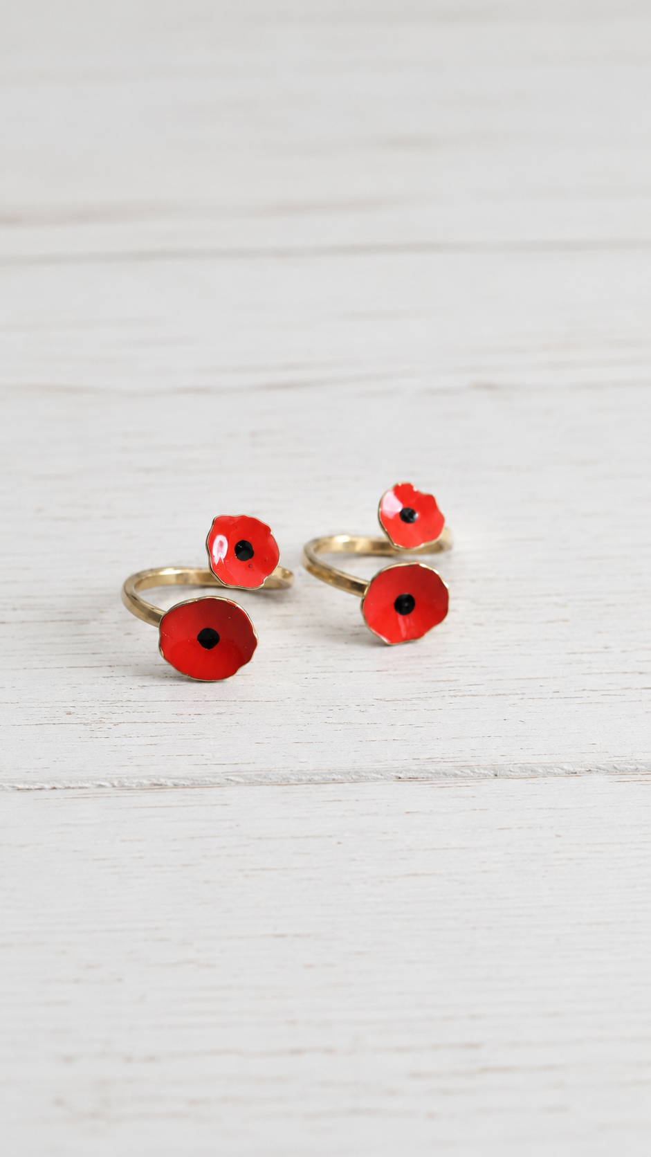 Anello papavero artigianale, regolabile in ottone - immagine 3