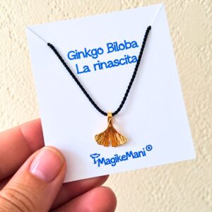 Collana ginkgo biloba artigianale in ottone – Fogliolina simbolo di rinascita
