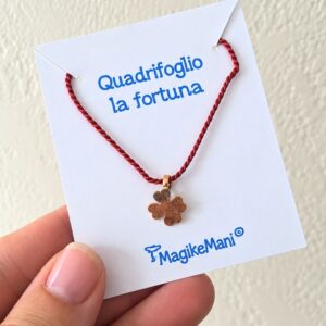 Collana quadrifoglio artigianale in ottone – Fogliolina simbolo di fortuna